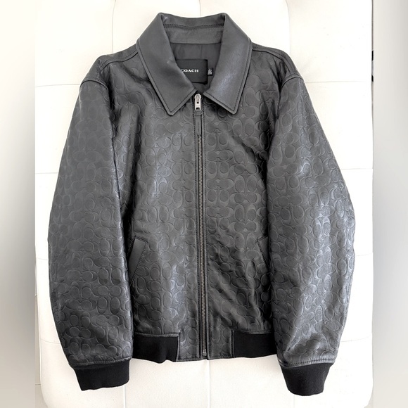 Coach Men's Black Embossed Leather Jacket - Picture 1 of 7
